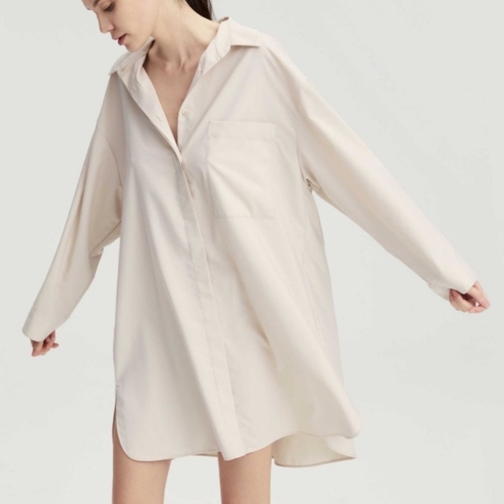 Nap Loungewear White Oversized boyfriend Collared Lounge Shirt L 2547